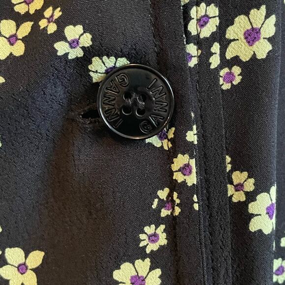 Ganni Long Sleeve Dress Plunging Neckline Black Floral Wrap Size 6 - Picture 8 of 10